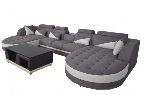 Lieder Sofa Modern Couch Polster Wunnlandschaft + Dësch Couchen Sëtz Eck Design