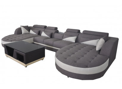 Lieder Sofa Modern Couch Polster Wunnlandschaft + Dësch Couchen Sëtz Eck Design