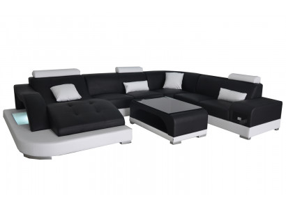 Lieder Sofa mat USB Modern Sëtz Couch Polster Design Eck Wunnlandschaft Dësch