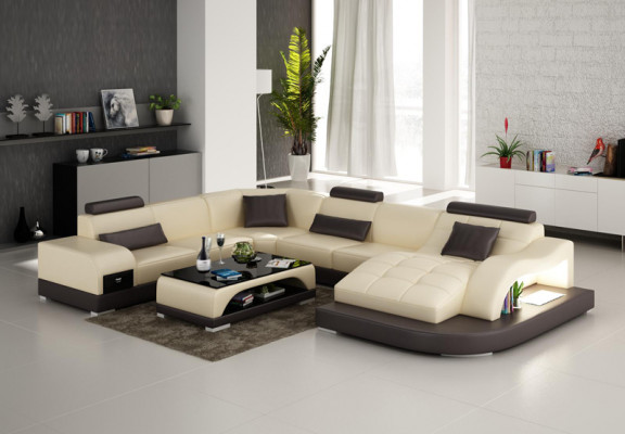 Lieder Sofa mat USB Modern Sëtz Couch Polster Design Eck Wunnlandschaft Dësch