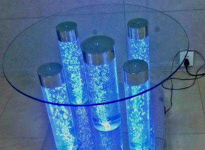 Waasser Design Dësch, Couchtisch Waassersäilen, Säule, Sofa Dëscher, LED.