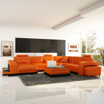 Design Lieder Wunnlandschaft Ecksofa Modern Garnitur Canapé Ecke Nei Orange USB