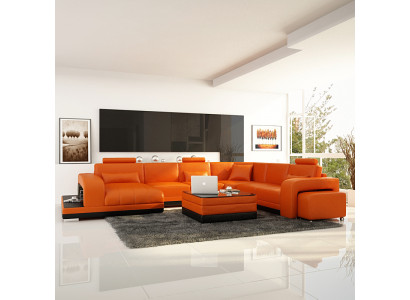 Design Lieder Wunnlandschaft Ecksofa Modern Garnitur Canapé Ecke Nei Orange USB