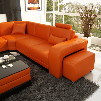 Design Lieder Wunnlandschaft Ecksofa Modern Garnitur Canapé Ecke Nei Orange USB