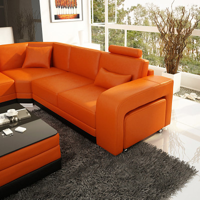 Design Lieder Wunnlandschaft Ecksofa Modern Garnitur Canapé Ecke Nei Orange USB