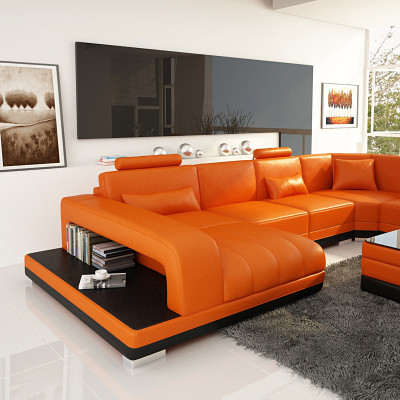 Design Lieder Wunnlandschaft Ecksofa Modern Garnitur Canapé Ecke Nei Orange USB