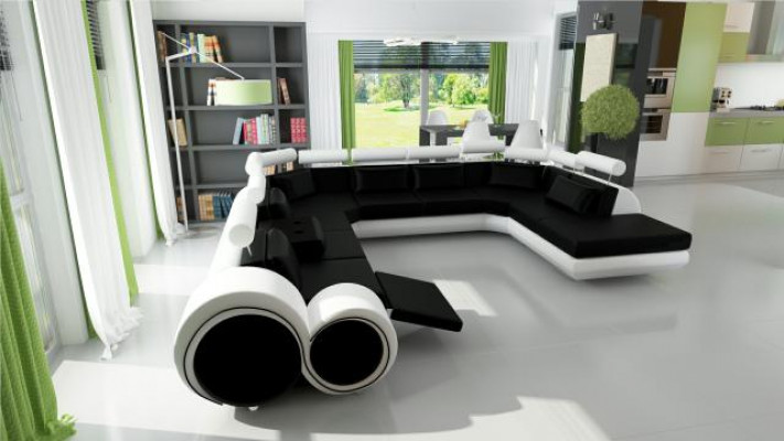 Ledersofa Sofa mat USB Canapé Eck Sëtz Polster Garnitur Wunnlandschaft U Form XXL