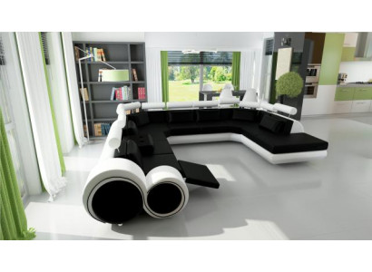 Ledersofa Sofa mat USB Canapé Eck Sëtz Polster Garnitur Wunnlandschaft U Form XXL