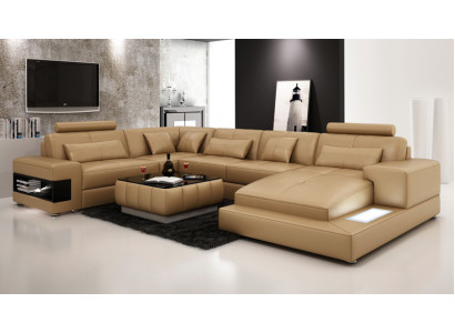 XXL Lieder-Sofa mat USB, Wunnlandschaft Eck-Sofa Design Sofa Garnitur Eckcouch Nei