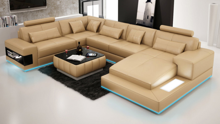 XXL Lieder-Sofa mat USB, Wunnlandschaft Eck-Sofa Design Sofa Garnitur Eckcouch Nei
