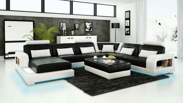 Sofa Ecksofa Design Wunnlandschaft mat Rägal Polstersëtzgarnitur Ledersofa USB