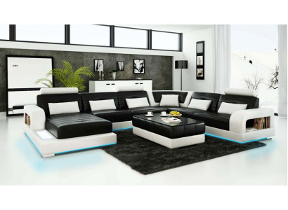 Sofa Ecksofa Design Wunnlandschaft mat Rägal Polstersëtzgarnitur Ledersofa USB