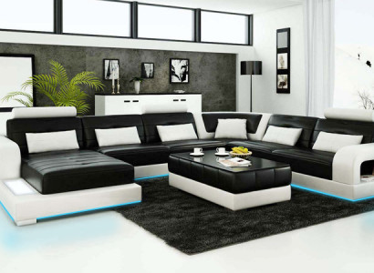 Sofa Ecksofa Design Wunnlandschaft mat Rägal Polstersëtzgarnitur Ledersofa USB