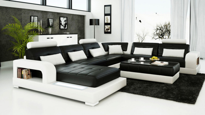 Sofa Ecksofa Design Wunnlandschaft mat Rägal Polstersëtzgarnitur Ledersofa USB