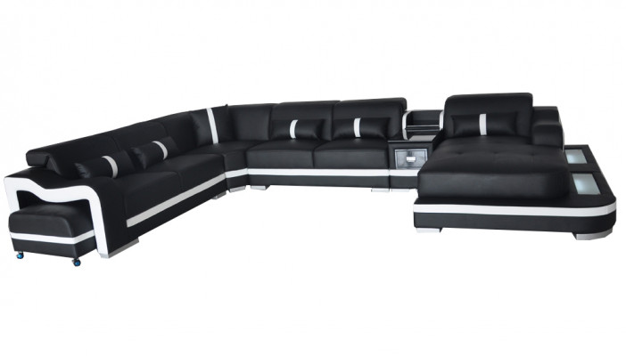 Lieder Kanapé Fauteuil Sëtz Design Eck Garnitur Sofa Wunnlandschaft + Luucht + USB