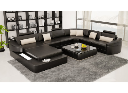 Luxus Lieder Sofa Polster Modern Sëtz Garnitur Eckcouch Wunnlandschaft LED USB