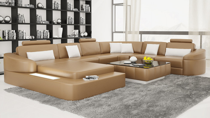 Luxus Lieder Sofa Polster Modern Sëtz Garnitur Eckcouch Wunnlandschaft LED USB