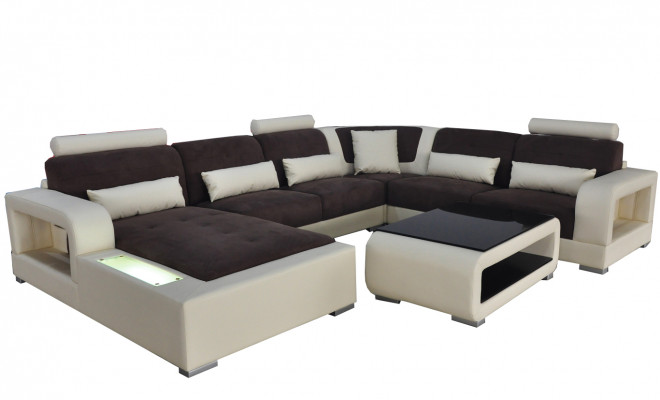 Lieder Canapé + USB Couch Wunnlandschaft Eck Garnitur Design Modern Polster U Form