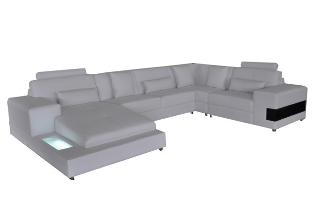 Ledersofa Canapé Wunnlandschaft Eck Garnitur Design Modern Sofa U-Form mat USB