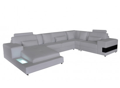 Ledersofa Canapé Wunnlandschaft Eck Garnitur Design Modern Sofa U-Form mat USB