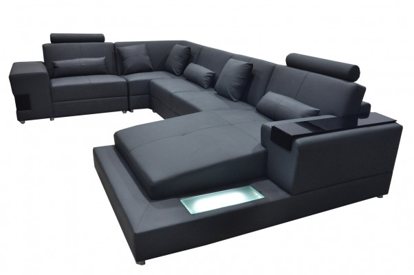 Ledersofa Canapé Wunnlandschaft Eck Garnitur Design Modern Sofa U-Form mat USB