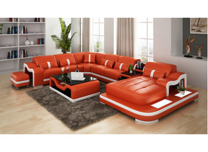 Ledersofa mat USB Couch Wunnlandschaft Ecksofa Eck Garnitur Design Modern Sofa