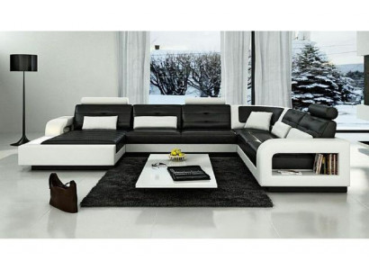 Ledersofa mat USB Ledercouch Sofa Garnitur Wunnlandschaft Eckcouch Ecksofa H2209