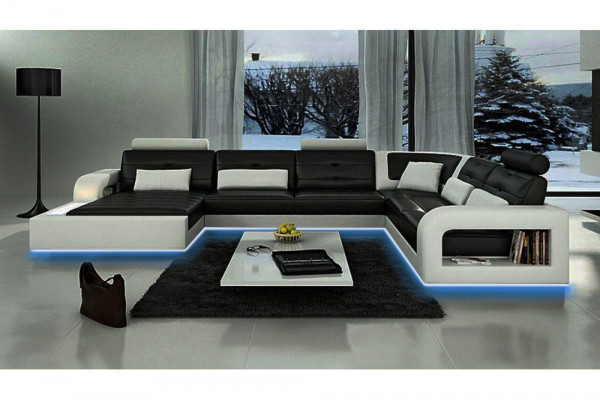 Ledersofa mat USB Ledercouch Sofa Garnitur Wunnlandschaft Eckcouch Ecksofa H2209