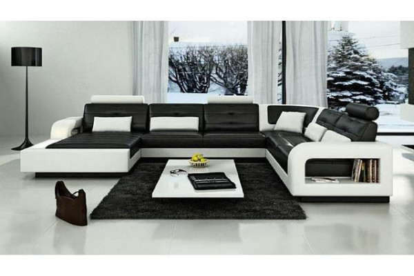 Ledercouch mat USB Ledercouch Schloofsofa Sofa Garnitur Wunnlandschaft Eckcouch