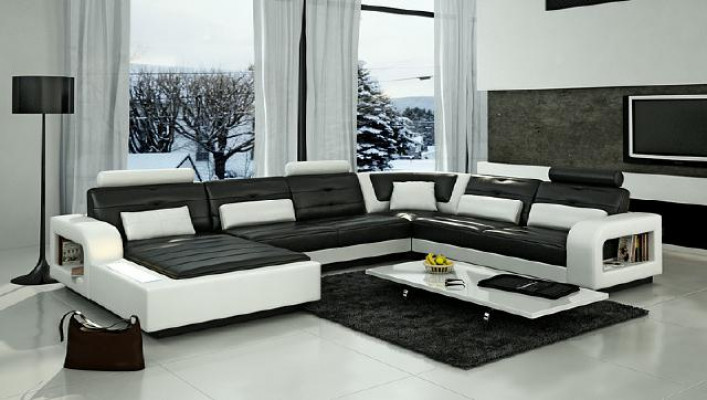 Ledercouch mat USB Ledercouch Schloofsofa Sofa Garnitur Wunnlandschaft Eckcouch