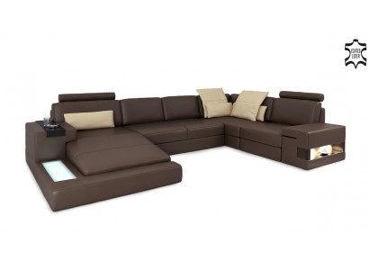 Ledercouch LED + USB Eckcouch Sofa Couch Polster Bellini Grouss Wunnlandschaft Sofaen