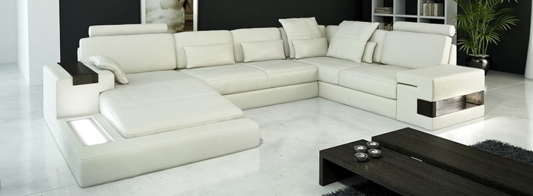 Design Ledersofa Sofa Canapé Polstersëtzkombinatioun XXL Grouss Ecksofa Eck mat USB