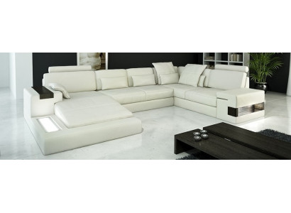 Design Ledersofa Sofa Canapé Polstersëtzkombinatioun XXL Grouss Ecksofa Eck mat USB