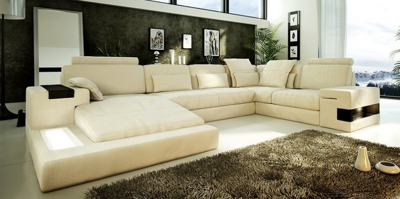 Design Ledersofa Sofa Canapé Polstersëtzkombinatioun XXL Grouss Ecksofa Eck mat USB