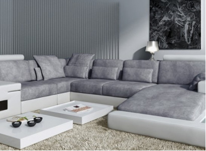 Textil Sofa USB Polster Eckcouch Garnitur Wunnlandschaft Ledersofa Design Canapé