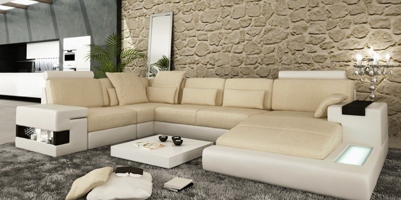Grouss Sofa Wunnlandschaft Ledersofa Polstersëtz Ecke Couch Garnitur Sofas mat USB