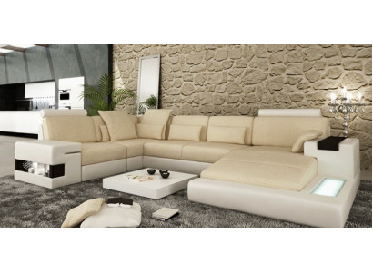Grouss Sofa Wunnlandschaft Ledersofa Polstersëtz Ecke Couch Garnitur Sofas mat USB