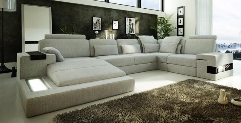 Grouss Sofa Wunnlandschaft Ledersofa Polstersëtz Ecke Couch Garnitur Sofas mat USB