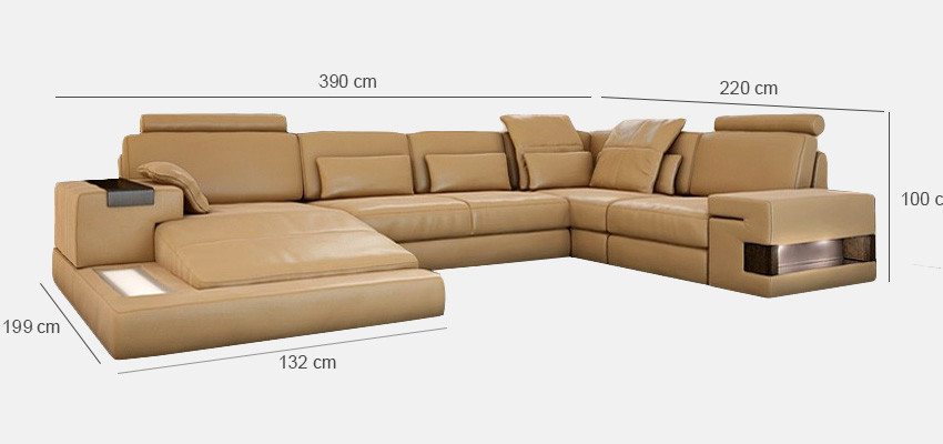 Grouss Sofa Wunnlandschaft Ledersofa Polstersëtz Ecke Couch Garnitur Sofas mat USB