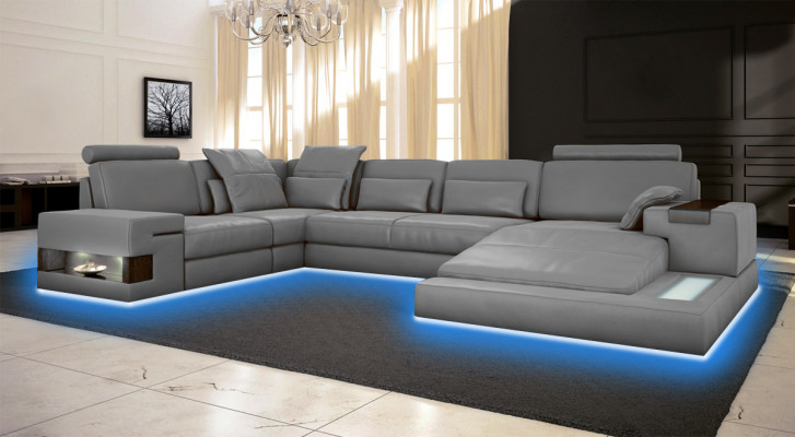 Grouss Sofa Wunnlandschaft Ledersofa Polstersëtz Ecke Couch Garnitur Sofas mat USB