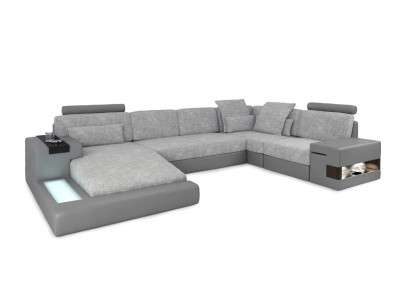 Wunnlandschaft Ecksofa a Form vun engem Lieder Sofa Couch Stëfter Sofa Stoff Lieder USB + LED