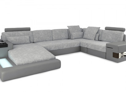 Wunnlandschaft Ecksofa a Form vun engem Lieder Sofa Couch Stëfter Sofa Stoff Lieder USB + LED