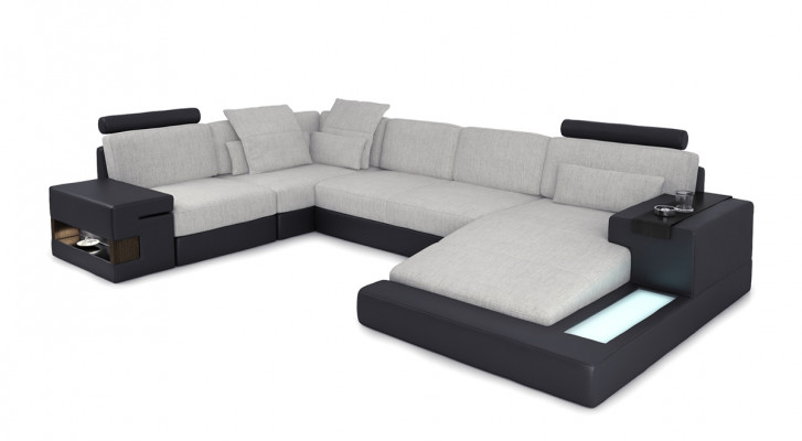 XXL Eckcouch Wunnlandschaft U-Form Ledercouch Sofa Polstersofa Textil Lieder USB