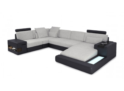 XXL Eckcouch Wunnlandschaft U-Form Ledercouch Sofa Polstersofa Textil Lieder USB