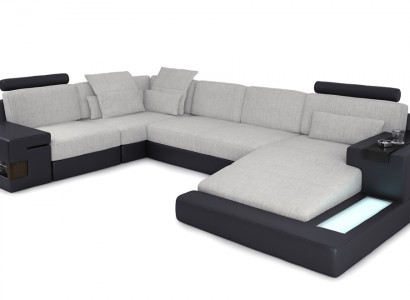 XXL Eckcouch Wunnlandschaft U-Form Ledercouch Sofa Polstersofa Textil Lieder USB