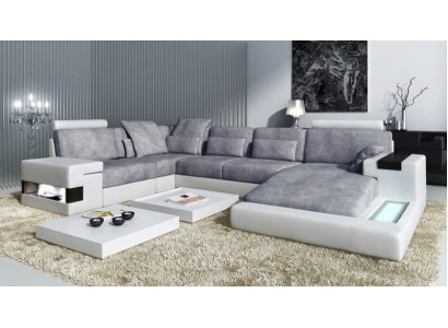 XXL Eckcouch U-Form Liederdivan Sofa Polster Canapé Lieder Textil USB Wunnlandschaft