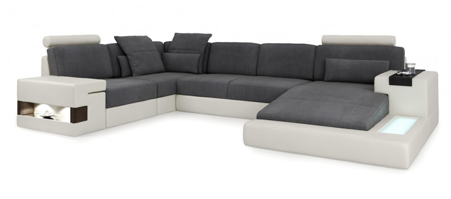 XXL Eckcouch U-Form Liederdivan Sofa Polster Canapé Lieder Textil USB Wunnlandschaft