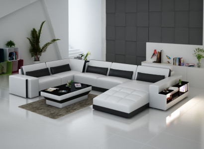 Ledercouch Sofa Wunnlandschaft Eckcouch Eckbestéck Design Modern Sofa G8019