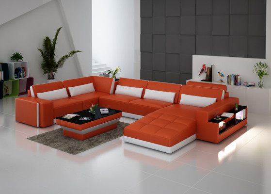 Ledercouch Sofa Wunnlandschaft Eckcouch Eckbestéck Design Modern Sofa G8019