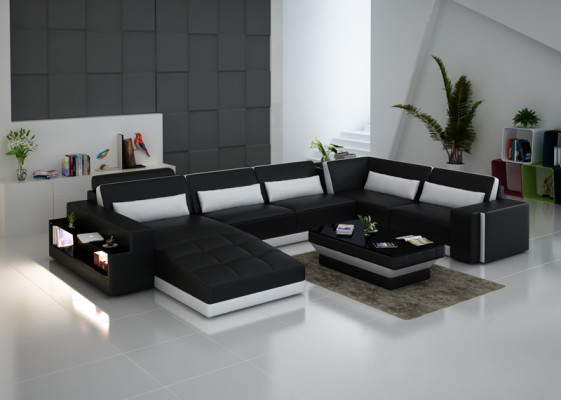 Ledercouch Sofa Wunnlandschaft Eckcouch Eckbestéck Design Modern Sofa G8019